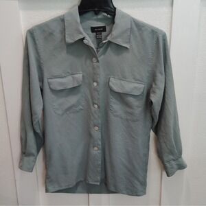 Silk House Womens S Seafoam Blue 100% Silk Collared Button-Up Long Sleeve Blouse
